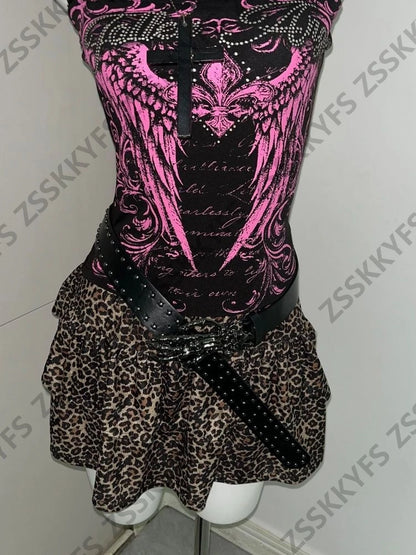 Hot Girl Goth Crop Tanks Streetwear Tube Tops Grunge 2000s Y2k Clothes Sexy Lace Straps Camisole Himekaji Letter Punk Woman Vest