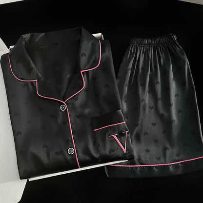 New Luxury Light Heart Ins Style Summer Pajamas for Women, Short Sleeve and Shorts, Ice Silk with Letter Embroidery Homewear Set