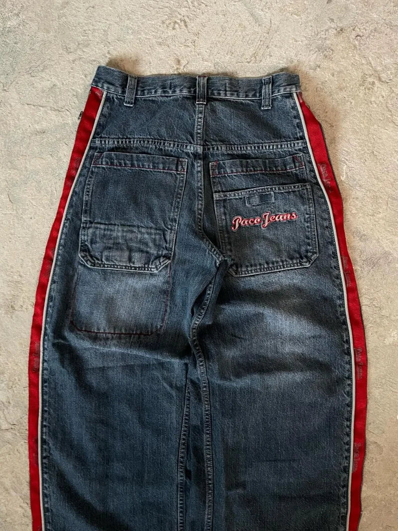 Vinatge Popular Casual Wild Letter Embroidered Baggy Jeans Women Y2K Gothic High Waist Straight Wide Leg Trousers