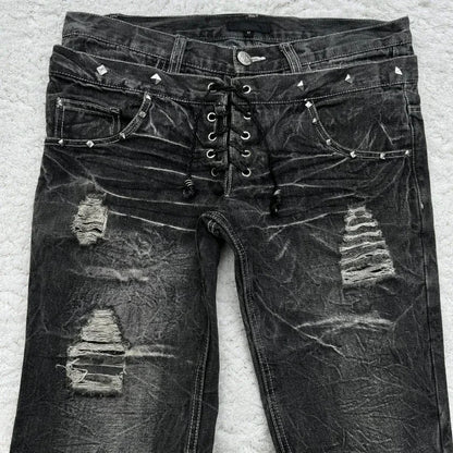 Fashionable high street double waisted lace up micro flared women jeans Y2K retro Harajuku washed design for men and women jeans