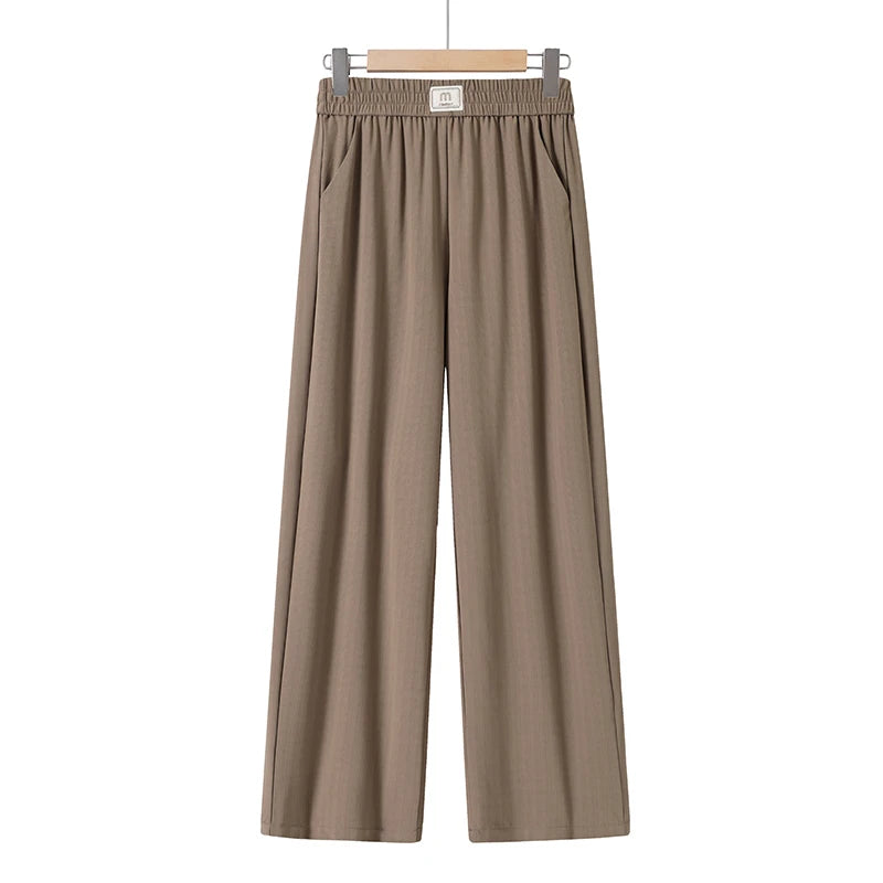 2026 Women's Solid Color Cropped Pants Soft Casual Plus Size Elastic Waist Pants High-quality Outdoor Spring Autumn Pants