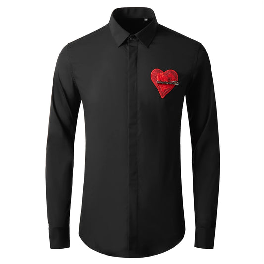 Brand Knitted Love Embroidery Shirt Men Trend Long Sleeved Men Shirt Luxury Social Banquet Party Shirts Streetwear Men Clothing