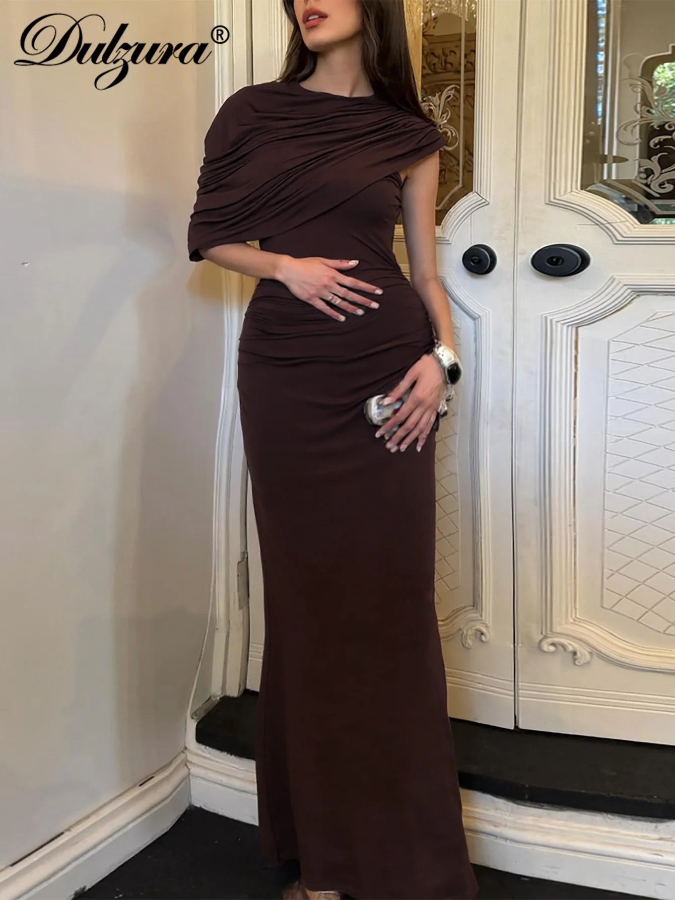 Dulzura Summer Fashion Elegant O-Neck Sleeveless Ruched Slim Fit Long Dress Women'S Solid Casual Dress Party Club Street Clothes