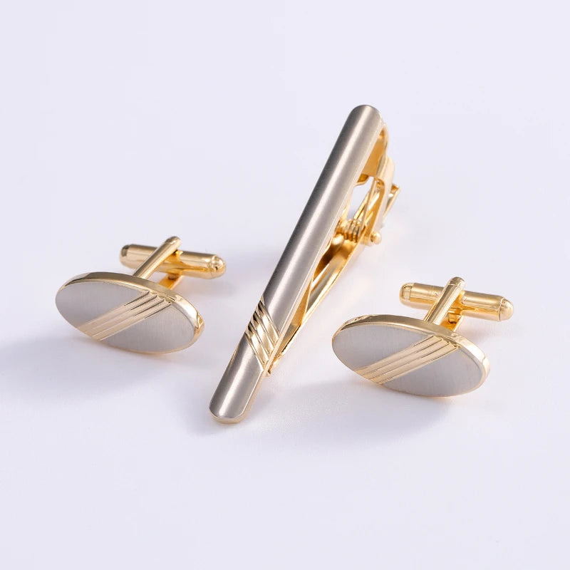 High-end Gold Color Cufflink Tie Clip Set Cufflink Shirt Collar Clip Men's Business Luxulry Jewelry Wedding Accessories