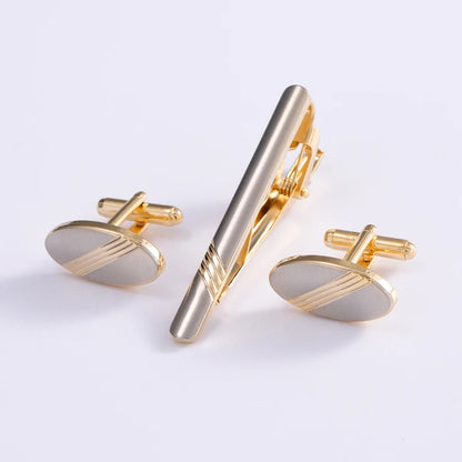 High-end Gold Color Cufflink Tie Clip Set Cufflink Shirt Collar Clip Men's Business Luxulry Jewelry Wedding Accessories