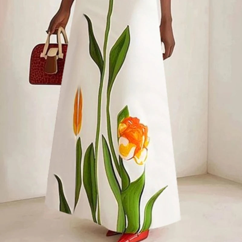 Gymystars Summer Evening Dresses Elegant Party Dresses 2026 Fashion Boat Neck Flower Print Luxurious Holiday Dress Trend Clothes