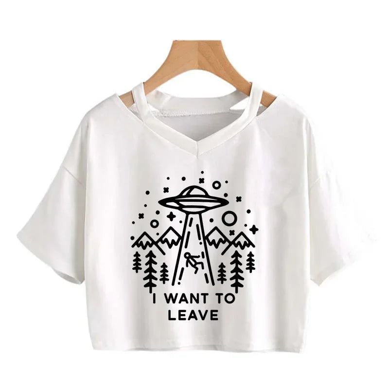 2000s Y2k Print Women Tee Shirt Harajuku Gothic Cropped Mange Tshirt Funny Graphic T-shirt Korean Style Casual Crop Tops Female