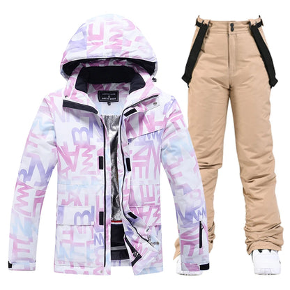 Fashion, Waterproof Snow Suit Sets for Women, Snowboarding Clothing, Ski Costumes, Winter Wear, Jacket Strap Pant for Girl's