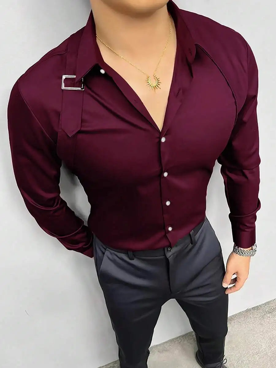 Men's Solid White Long Sleeve Button-Up Shirt Casual Business Style
