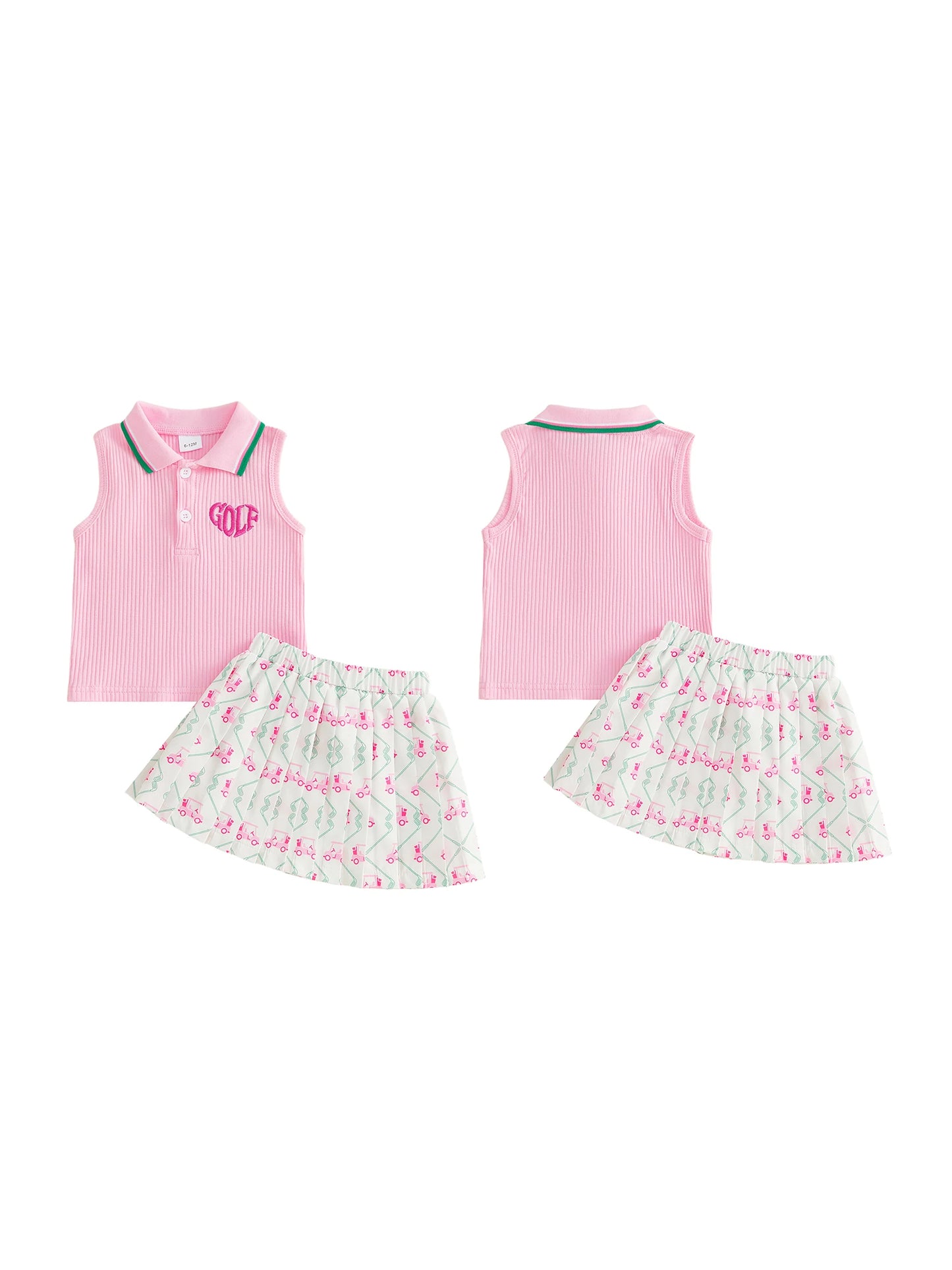Adorable Infant Girl Tennis Ensemble with Ruffled Sleeveless  and Flared Skirt - Cute 2 Piece Summer Outfit