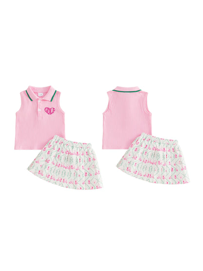 Adorable Infant Girl Tennis Ensemble with Ruffled Sleeveless  and Flared Skirt - Cute 2 Piece Summer Outfit