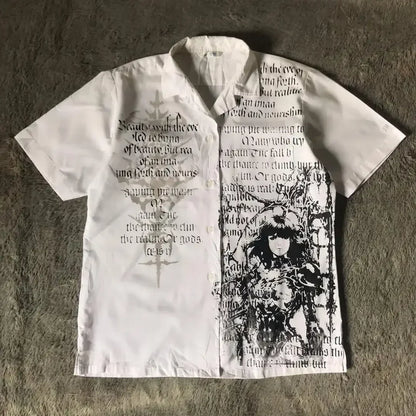 Y2K White Shirt Affliction Retro T Shirt Harajuku Men Skull Holy Writ Letter Printing Tee Fashion Gothic Short Sleeves Tops
