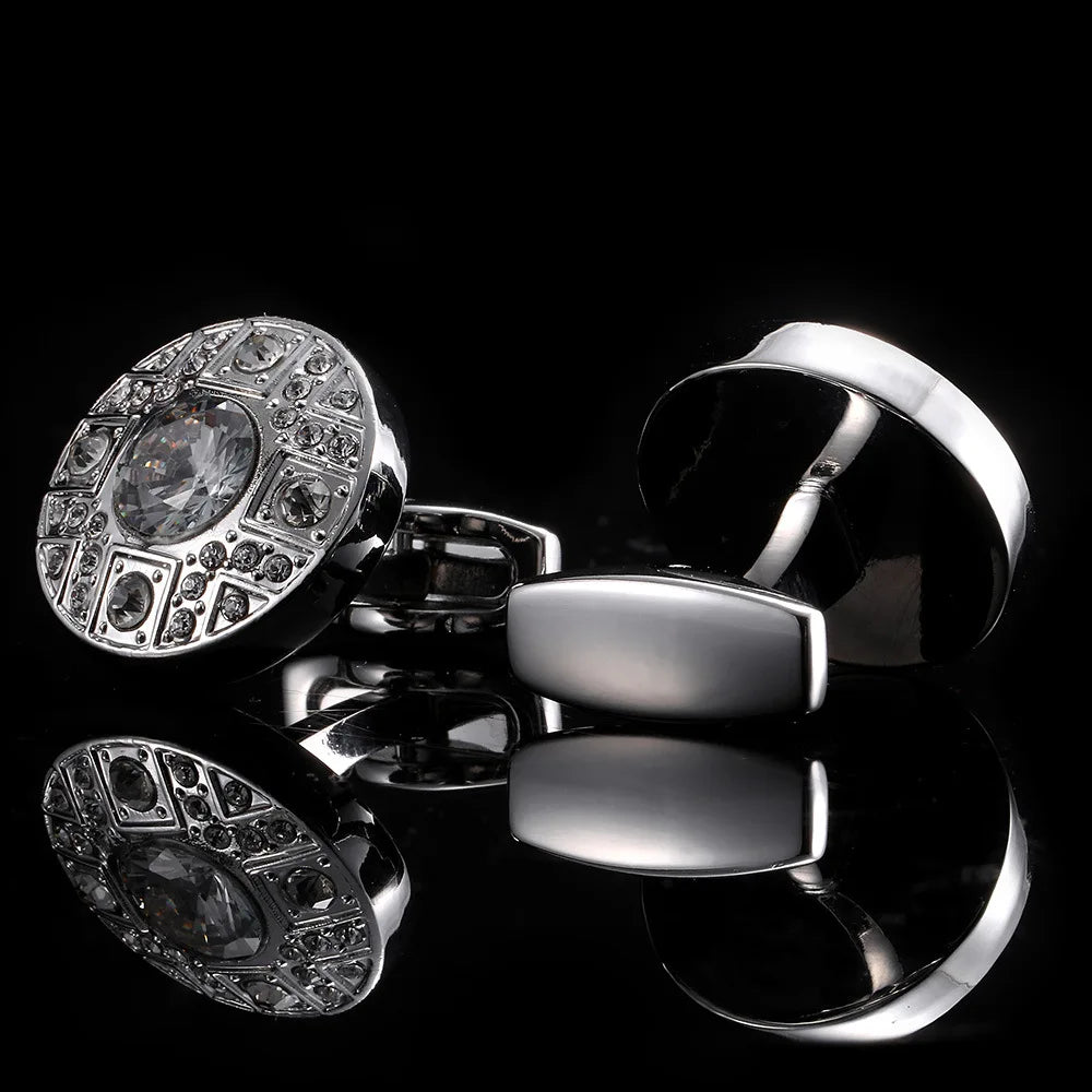 High Quality French Men’s Shirt Silver Plated Cufflinks Wedding Gifts Jewelry Enamel Crystal Groom Buttons Luxury Father Favors