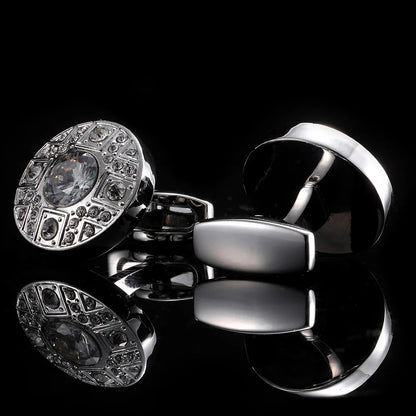 High Quality French Men’s Shirt Silver Plated Cufflinks Wedding Gifts Jewelry Enamel Crystal Groom Buttons Luxury Father Favors