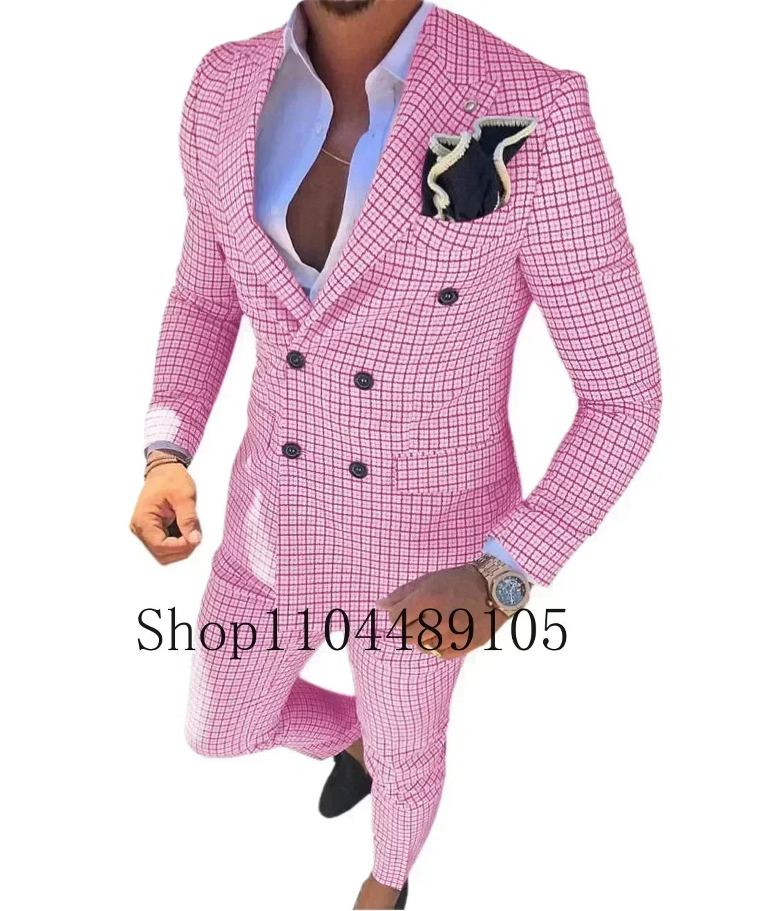 Plaid Suit Elegant Man Suit Dress for Men Regular Suit with Vintage Notch Lapel  Stage Costume Evening Party Summer Beach