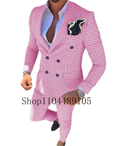 Plaid Suit Elegant Man Suit Dress for Men Regular Suit with Vintage Notch Lapel  Stage Costume Evening Party Summer Beach
