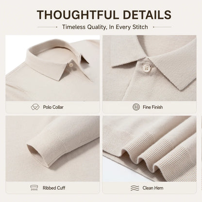 Men's Wool Blend Polo Sweater Heavyweight Warm Knitwear Anti-Pilling Soft Touch Long Sleeve Pullover Autumn Winter