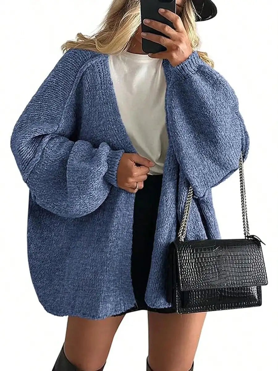 Cardigan Sweaters For Women Oversized Fall Long Sleeve Lightweight Knit Cardigans Winter Clothing Open Front Solid Color Crochet Lantern Sleeve Coat