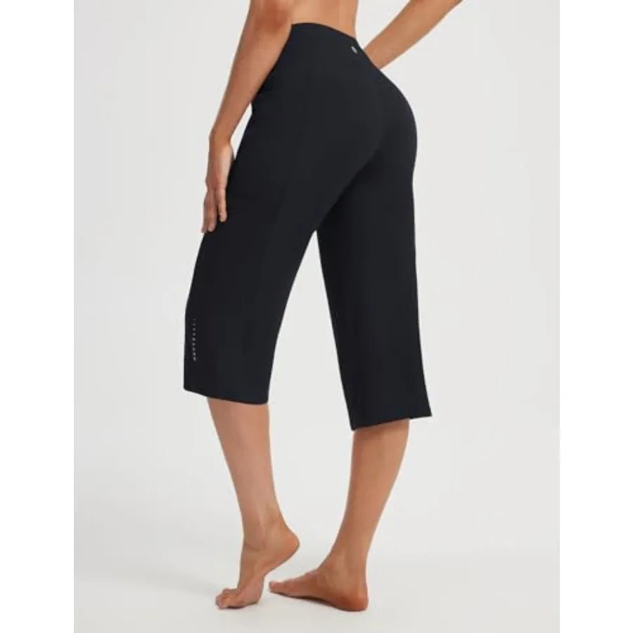 baleaf Capris for Women with Pockets Yoga Capri Pants High Waist Straight Leg for Casual Summer Pant