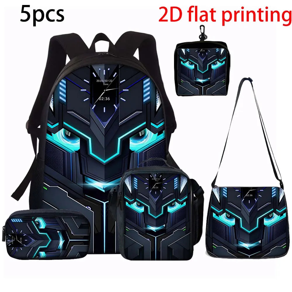 1/2/3/4/5PCS Robot Graphic Backpack Set | Ideal for Daily Travel