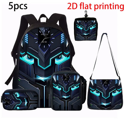 1/2/3/4/5PCS Robot Graphic Backpack Set | Ideal for Daily Travel