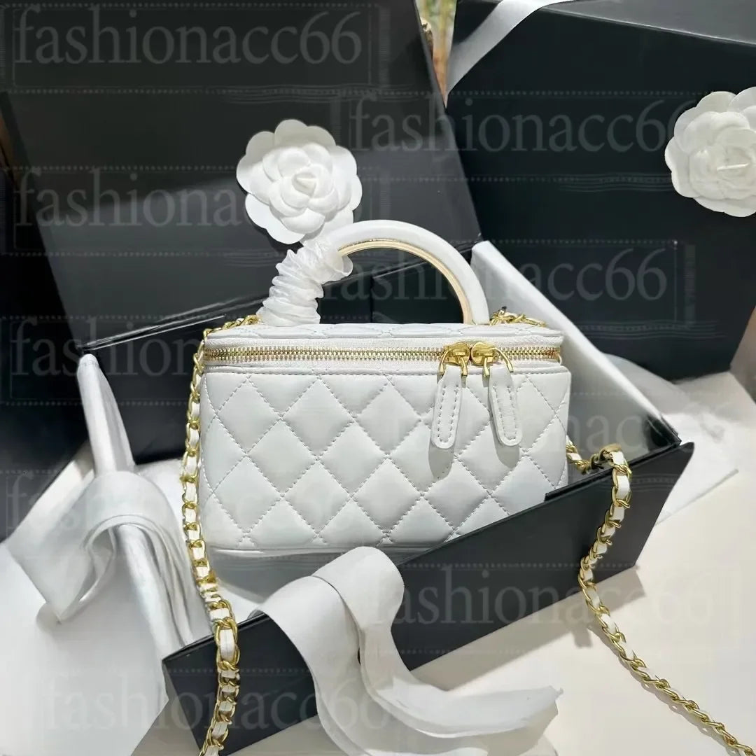 Channeled Bag Women designer makeup bag High Quality Sheepskin Diamond Lattice Handle Vanity Box Tote Bags Crossbody Shoulder Co