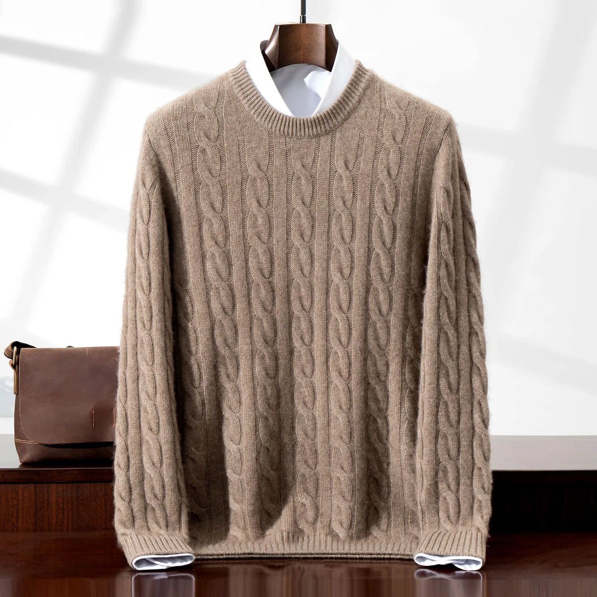 ZOCEPT 100% Natural Cashmere Men's Sweater Autumn Winter Thick Warm O-Neck Casual Pullover Knitted Twisted Flower Sweater Top