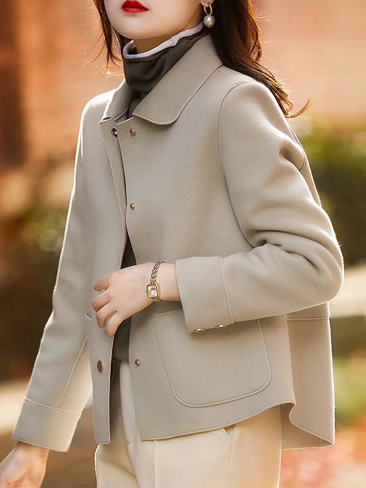 Classic Solid Short Woolen Coats for Woman Autumn Winter Warm Woman Clothing Button Up Female Coat Outfits New In Outerwears