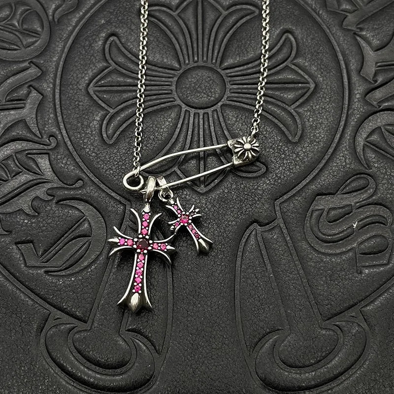 Antique Trendy Xuan Kao Luo Xin Retro Double Cross Pin Necklace Men and Women Personality Collarbone Chain Mix and Match Interne