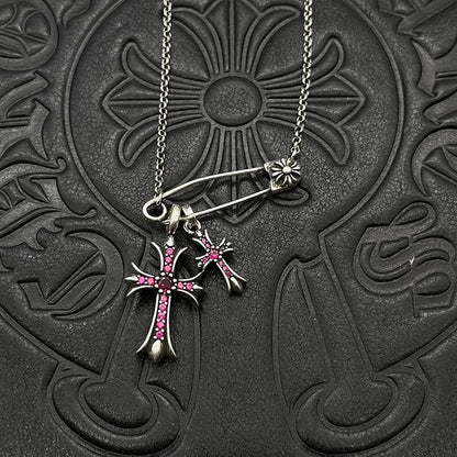 Antique Trendy Xuan Kao Luo Xin Retro Double Cross Pin Necklace Men and Women Personality Collarbone Chain Mix and Match Interne
