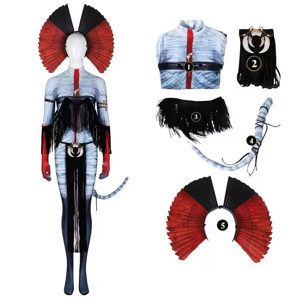 Avatar of Fire Ash Cosplay Varang Costume for Women Jumpsuit Headgear Tails Roleplay Outfits