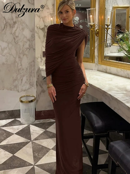Dulzura Summer Fashion Elegant O-Neck Sleeveless Ruched Slim Fit Long Dress Women'S Solid Casual Dress Party Club Street Clothes