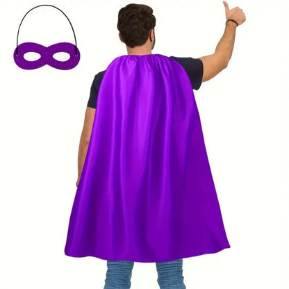2Pcs/Set Solid Color Adult Superhero Cape with Eye Mask Cosplay Costume Long Cape Halloween Superhero Cloak Dress Up