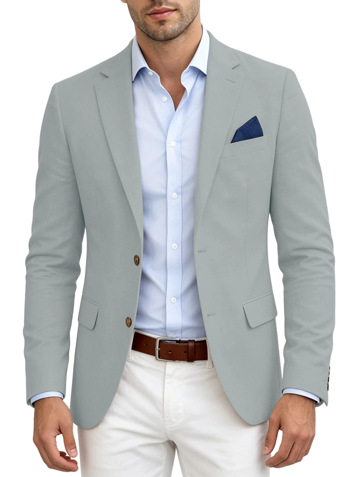 Men's Linen Blend Blazer Notched Lapel Two Button Breathable Suit Jacket For Business Casual Wedding Daily Wear