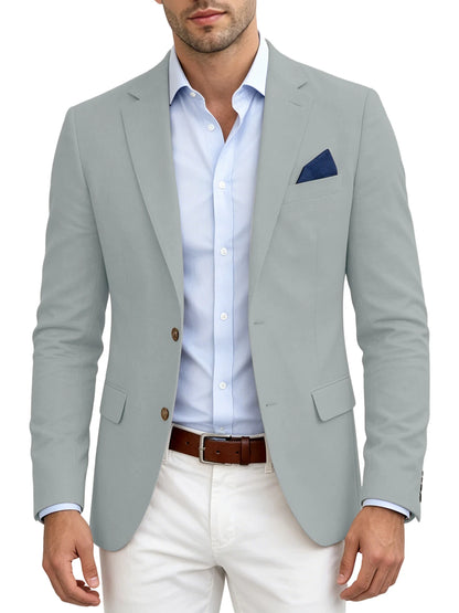 Men's Linen Blend Blazer Notched Lapel Two Button Breathable Suit Jacket For Business Casual Wedding Daily Wear