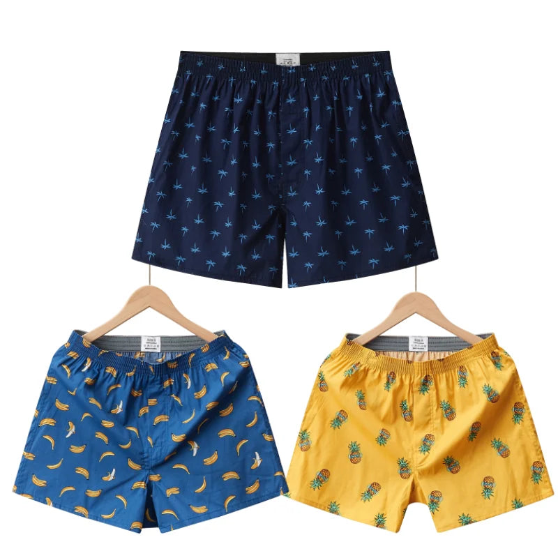 3PCS 100% Cotton Men's Boxer Briefs Men's Sports Shorts Home Comfort Casual Men's Panties Loose Soft Men's Underwear Aro Pants