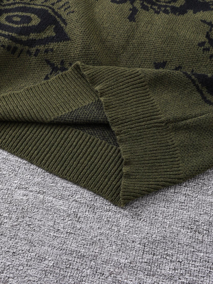 New Trendy Autumn and Winter Abstract Eye Jacquard Pattern Pullover Sweater Casual Round Neck Knitted Men's Pullover