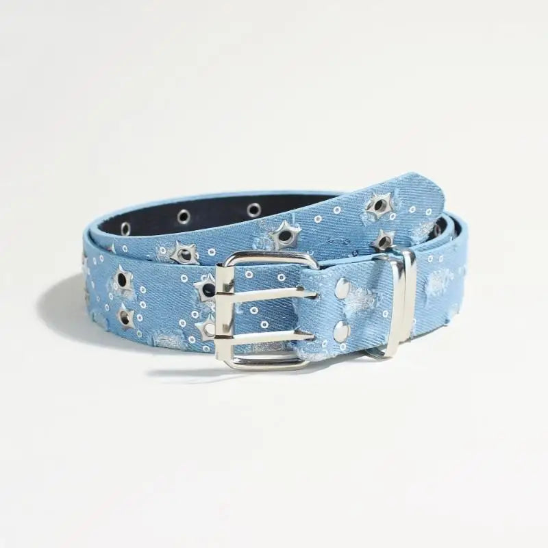 Hollow Star Buckle Denim Waistband Y2K Punk Hip Hop Style Unisex Streetwear Belt Fashion Waist Accessory For Daily Matching & Trendy Gifts