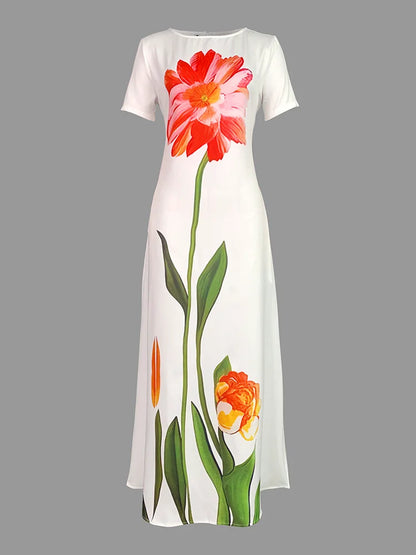 Gymystars Summer Evening Dresses Elegant Party Dresses 2026 Fashion Boat Neck Flower Print Luxurious Holiday Dress Trend Clothes