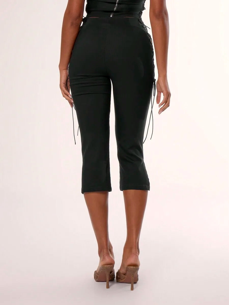 MUSERA Side Laced Up Capri Pants Summer Y2k 90's Cute Sexy Vacation Elegant Cute Ibiza Festival Club Party Spring Holiday Casual