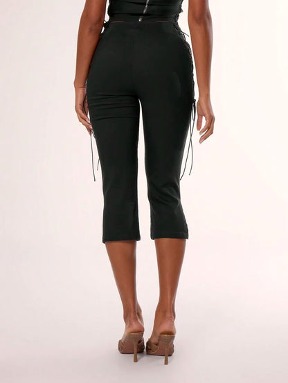 MUSERA Side Laced Up Capri Pants Summer Y2k 90's Cute Sexy Vacation Elegant Cute Ibiza Festival Club Party Spring Holiday Casual