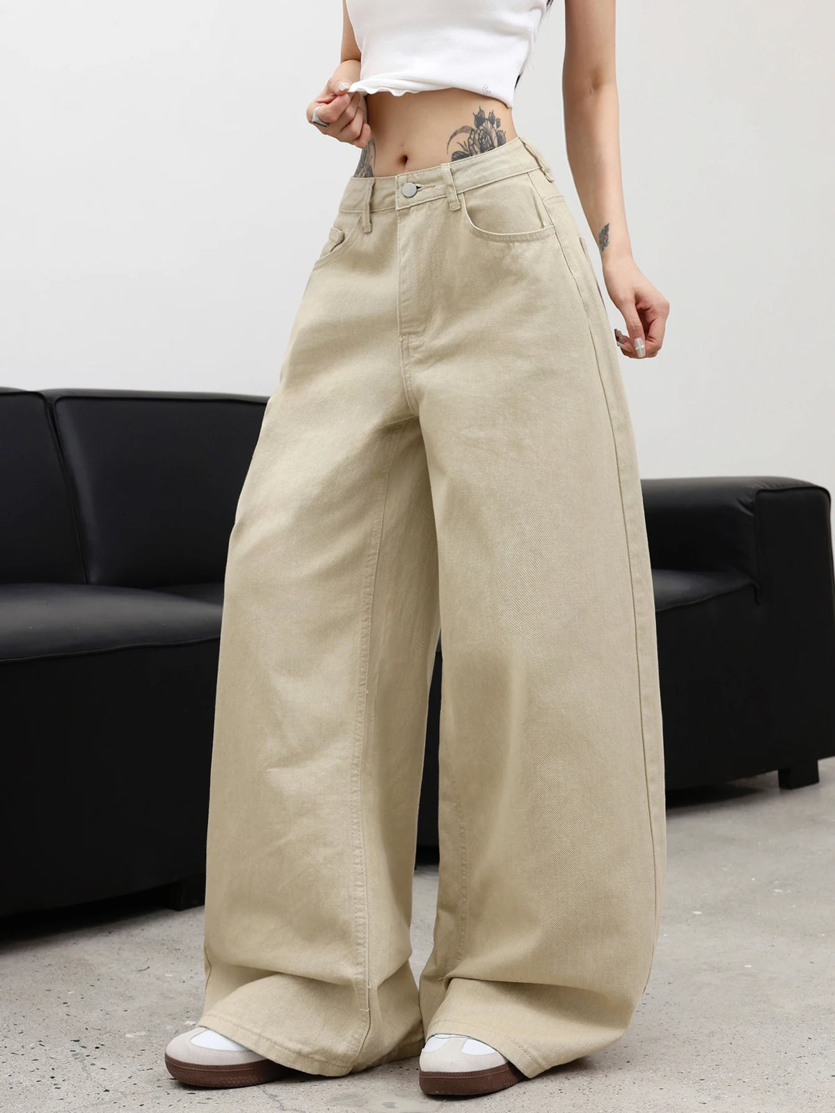 Women's Basic Simple Versatile Solid Color Wide-Leg Jeans, Comfortable And Breathable, Perfect For Street Outings And Travel