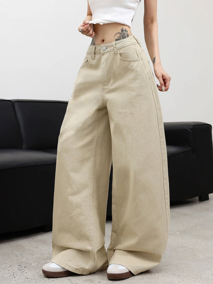 Women's Basic Simple Versatile Solid Color Wide-Leg Jeans, Comfortable And Breathable, Perfect For Street Outings And Travel