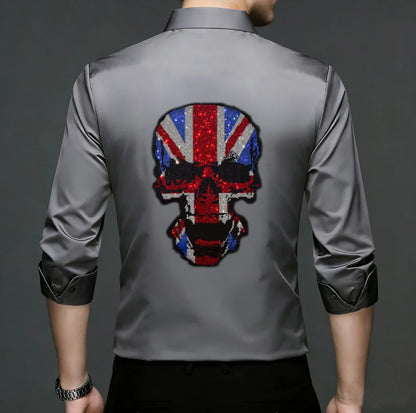 2026 Spring Autumn Luxury Men Streetwear Shirt Shiny Rhinestone Design Loose Natural Silk Casual Long Sleeve Shirt