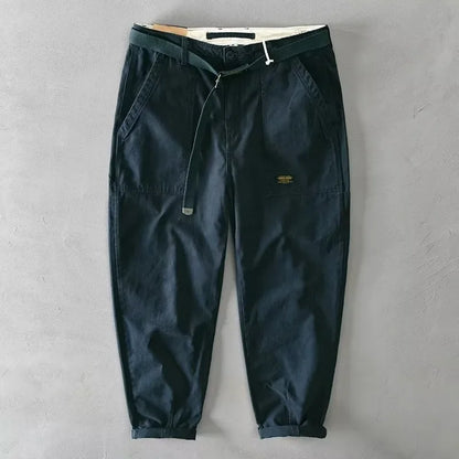 Autumn Summer Wide Leg Cotton Work Trousers Men's Cone Straight Loose Wear Resistant Pocket Pants Retro Wash Casual Workwear