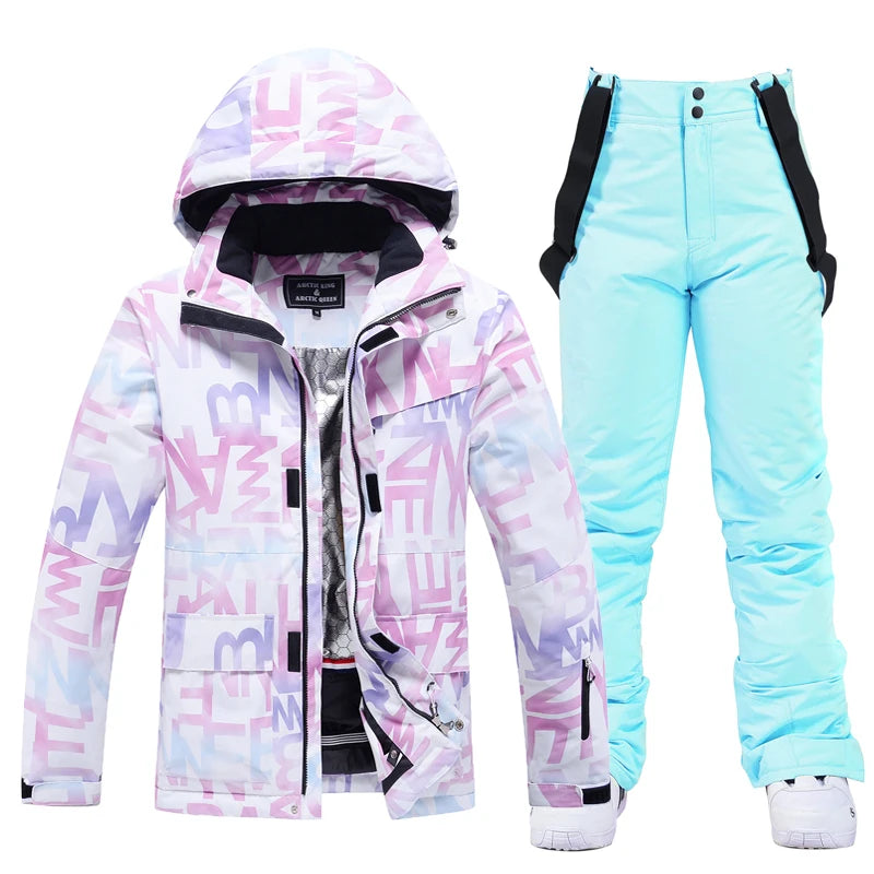 Fashion, Waterproof Snow Suit Sets for Women, Snowboarding Clothing, Ski Costumes, Winter Wear, Jacket Strap Pant for Girl's
