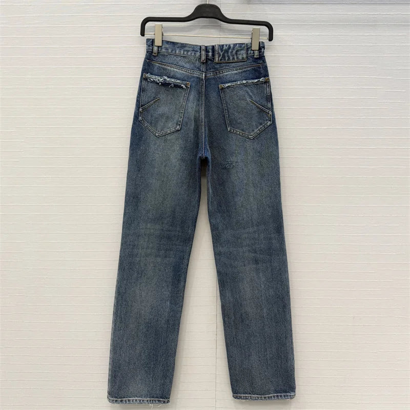 Women's jeans New high waisted slim fit pencil pants for summer 2026 Vintage washed women's pants pure cotton denim pants y2k