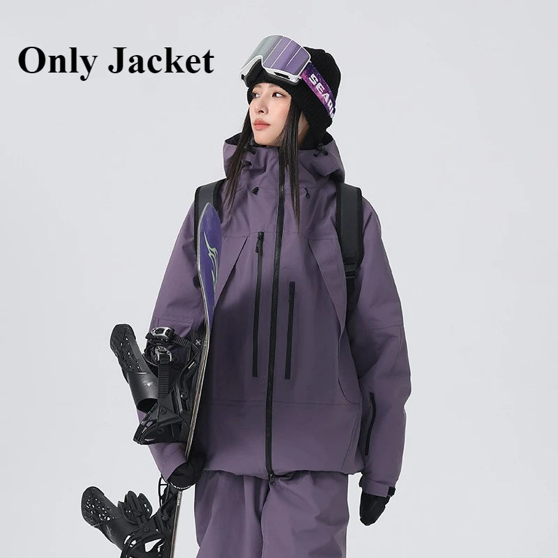 2026 New Women Skiing Jackets Loose Zipper Hooded Windproof Breathable Waterproof Ski Tops Outdoor Men Sports Snowboarding Coats