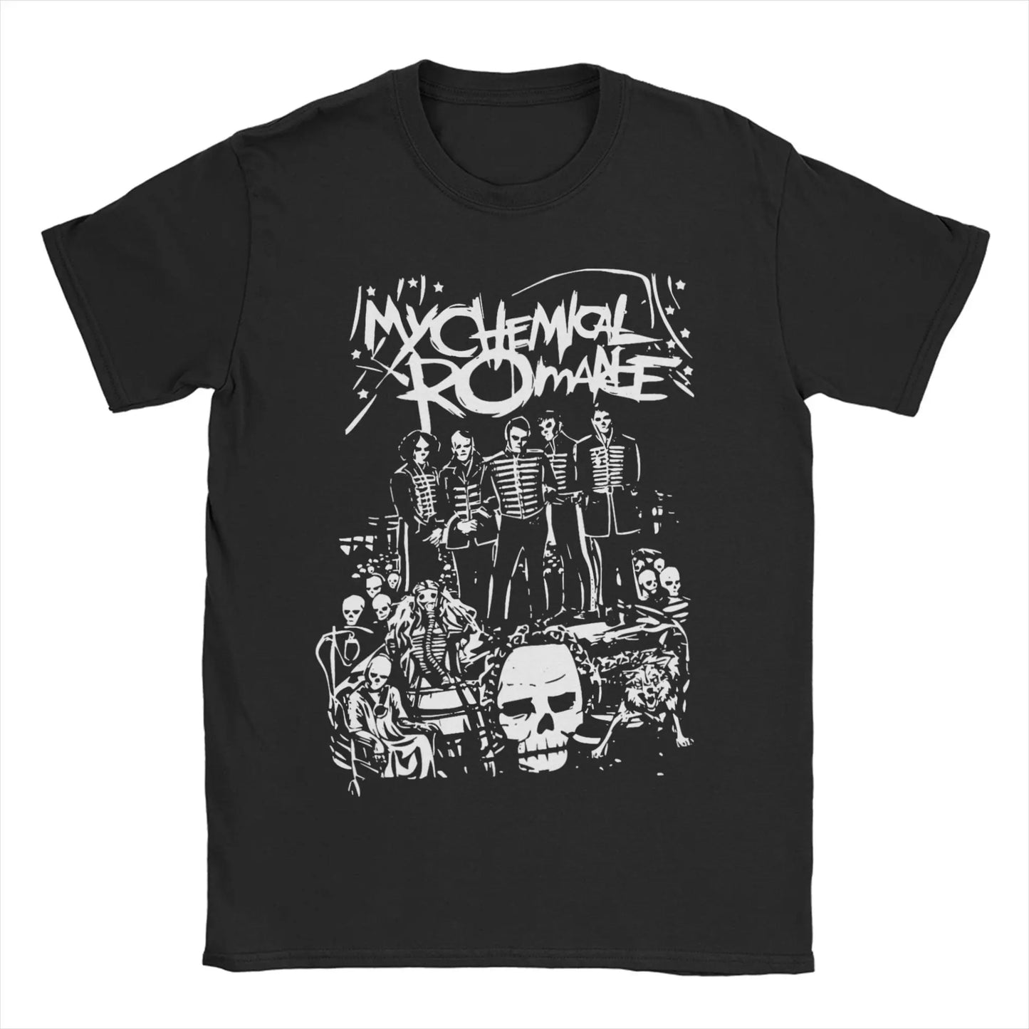 Short Sleeved Round Neck Y2k Tshirt Men Clothing New in Top & Tees Mens T-Shirt Cat Parade Band Punk My Chemical Romance