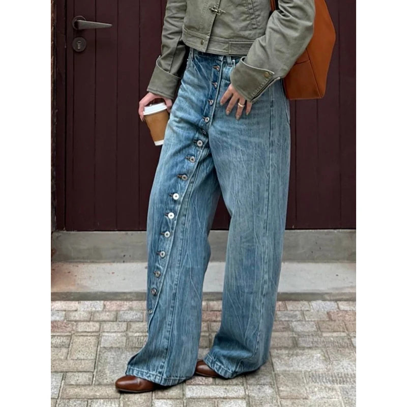 YIBASHU Women Blue Y2k Baggy Wide Jeans Grunge Jean Pants Vintage Harajuku Oversize Boyfriend Denim Trousers Alternative Clothes